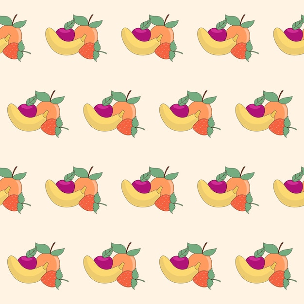 Plik wektorowy bezszwy słodki kawaii owocowy postać tkanina wzorzec tło doodle symbol owocowy opakowanie