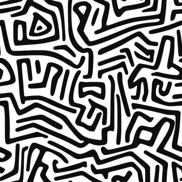 Bezszwy wzór abstrakcyjny czarne rysunki kręcone labirynt