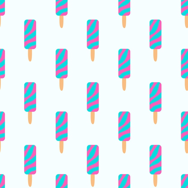 Bezszwy wzór paskowe lody na patyku letni czas słodkie jedzenie tło wektor płaskie