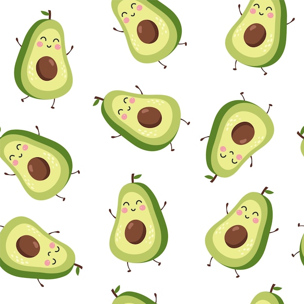 Plik wektorowy bezszwy wzór z ilustracjami cute avocado smile vector