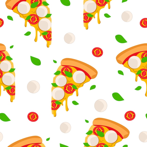 Bezszwy wzór z soczystego kawałka pizzy margherita Vector graficzny.