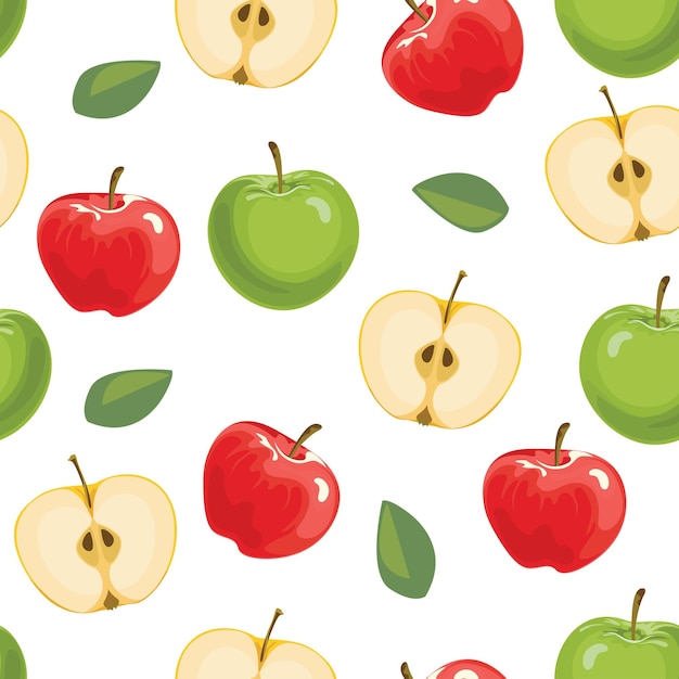 Plik wektorowy bezszwy wzór z zielonymi i czerwonymi jabłkami