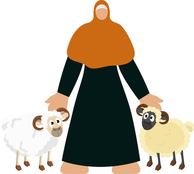 Beztwarzowa Islamska Młoda Kobieta Stojąca Z Dwiema Owcami Na Białym Tle