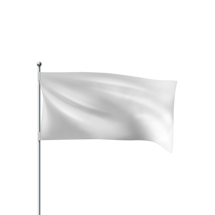 Wektor biała flaga na wietrze. realistyczny szablon wektor poziomej flagi 3d do reklamy i projektowania.