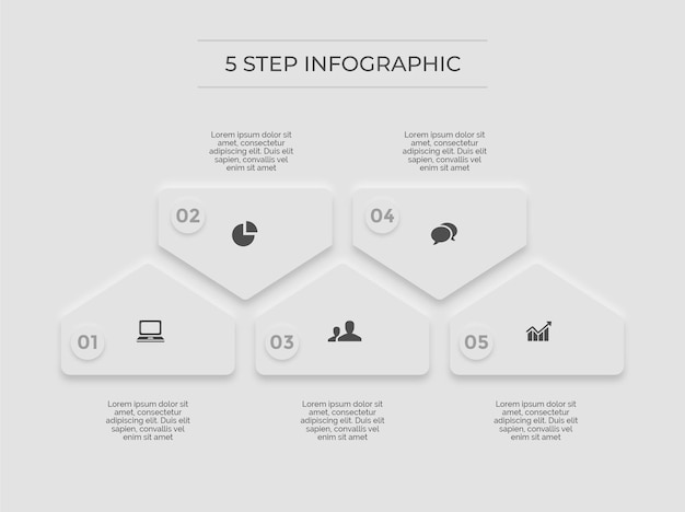 Biała Infografika Minimalna Czystość 5 Kroków Wektor Premium