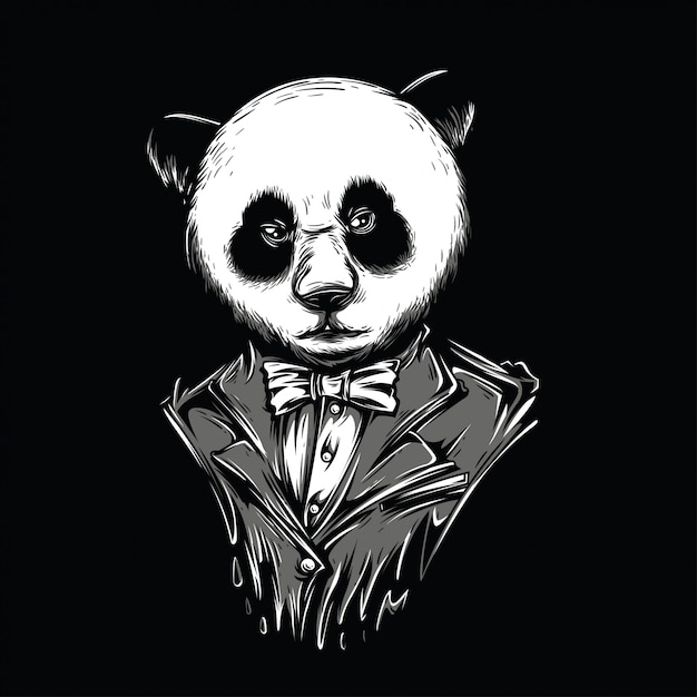 Biała Panda Czarno-biała Ilustracja