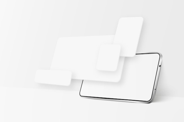 Plik wektorowy biała realistyczna wektorowa makieta smartfona 3d telefon komórkowy z pustym białym ekranem i elementami interfejsu użytkownika