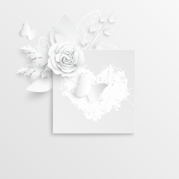 Biała Róża Kwadratowa Ramka Z Abstrakcyjnymi Kwiatami Ciętymi Ilustracja Wektorowa
