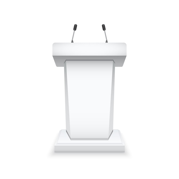 Biała trybuna podium z mikrofonami