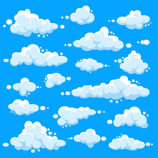 Białe Chmury Ustawione Abstrakcyjne Niebieskie Letnie Niebo Prosta Ilustracja Wektorowa Chmury Kreskówki