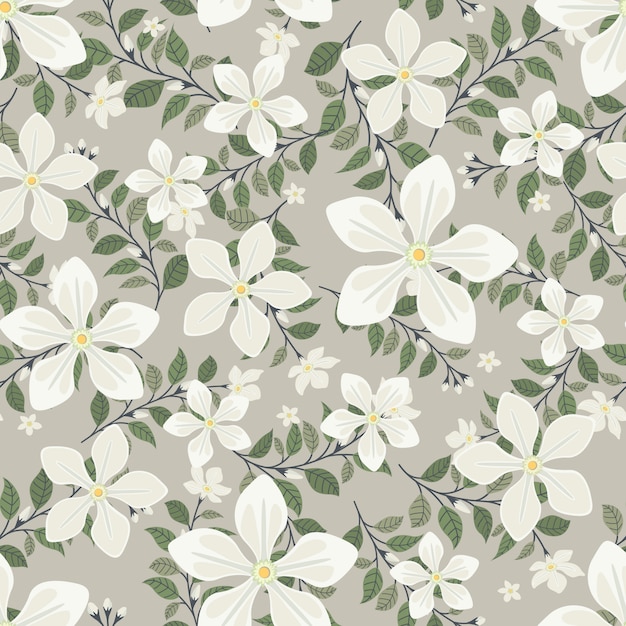 Plik wektorowy białe kwiaty jaśminu wieniec bluszcz styl z gałęzi i liści, wzór