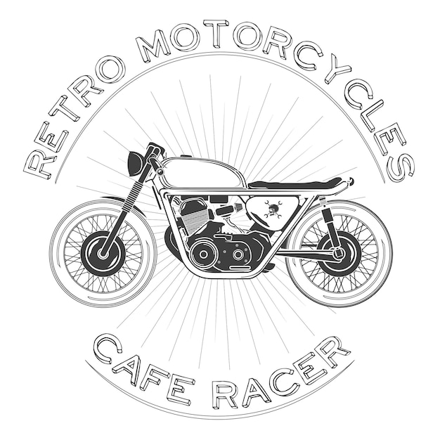 Białe Logo Kawiarni. Motocykl Retro. Ilustracji Wektorowych. Motyw Cafe Racer.