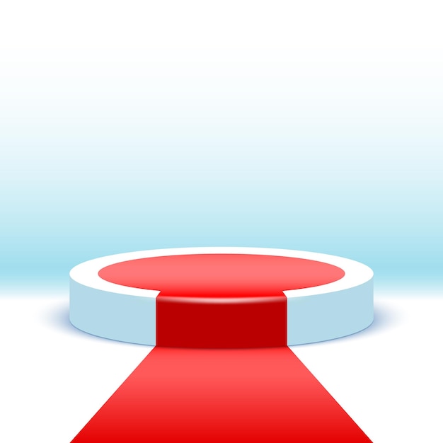 Plik wektorowy białe okrągłe podium z czerwonym dywanem pusty cokół platforma wystawowa produktów stage