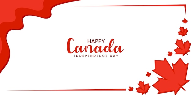 Białe tło z czerwonym liściem klonu i napisem happy canada day