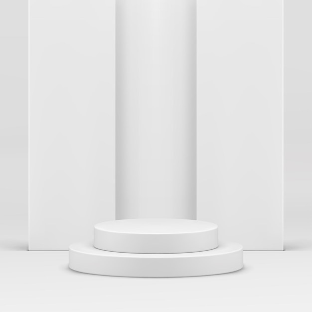 Biały 3d cylinder podium piedestal neutralny showroom dla produktu pokaz realistyczna ilustracja wektorowa