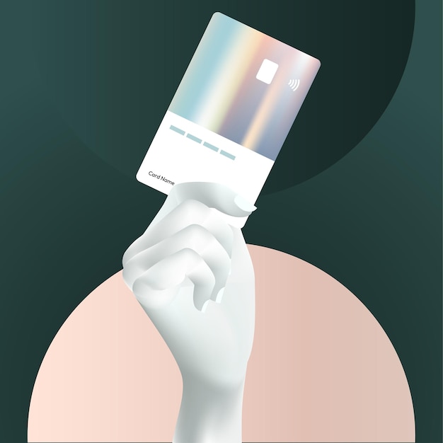 Plik wektorowy biały 3d wektor handholding holograficzne karty kredytowe na zielonym tle