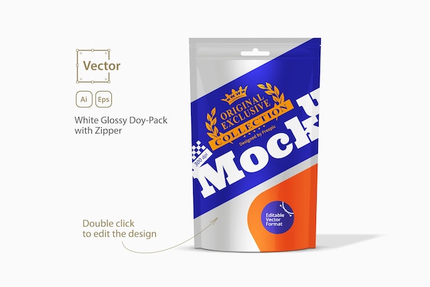 Biały błyszczący Doy-Pack z zamkiem błyskawicznym