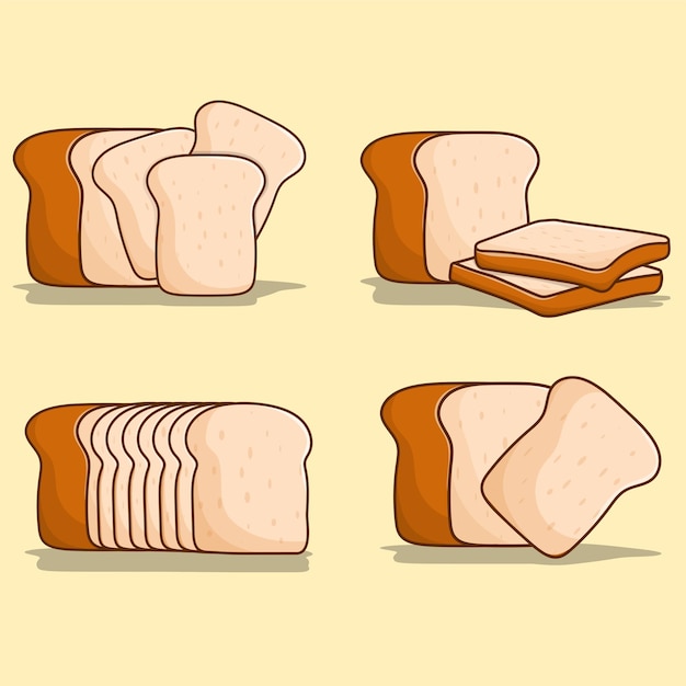 Biały Chleb Zestaw Ilustracji Wektorowych Pakiet Krojonego Chleba Do Menu żywności, Ikona Internetowa, Projekt Elementu