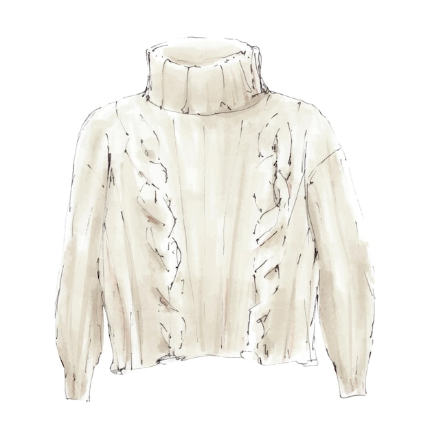 Plik wektorowy biały ciepły sweter z dzianiny ręcznie rysowane akwarela zimowe ubrania clipart na białym tle