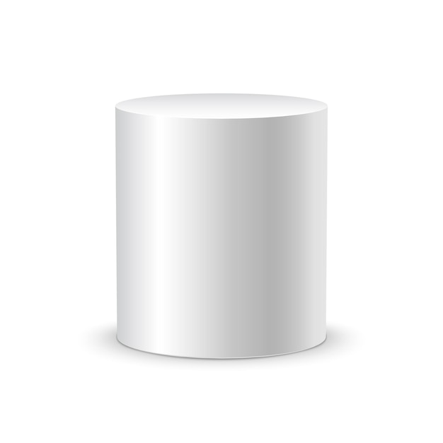 Biały cylinder na białym tle na białym tle. Szablon projektu kontenera obiektu 3D.
