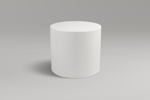 Biały cylinder na szarym tle rzucający miękki cień