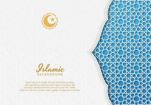 Plik wektorowy biały i niebieski luksusowy islamski tło z ozdobną ramą ornament