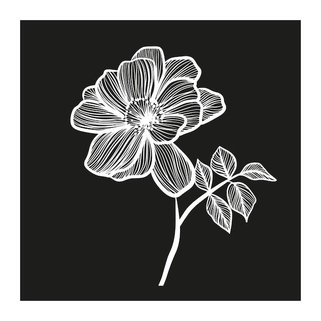 Biały Kwiat Na Czarnym Tle Linoryt Czarno-biała Ilustracja Wektorowa