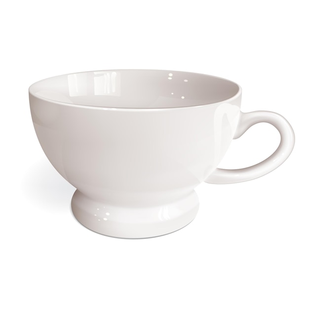 Biały pusty porcelanowy kubek na herbatę