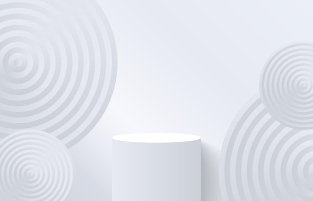 Biały realistyczny podium 3D z abstrakcyjnymi kręgami