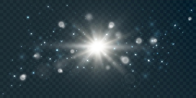 Plik wektorowy biały rozprysk kurzu na przezroczystym tle z odblaskami i jasnymi gwiazdami efekt świetlny dla wektora i