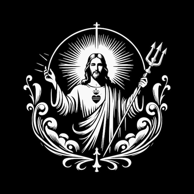 Plik wektorowy biały rysunek jezusa trzymającego krzyż w środku obrazu