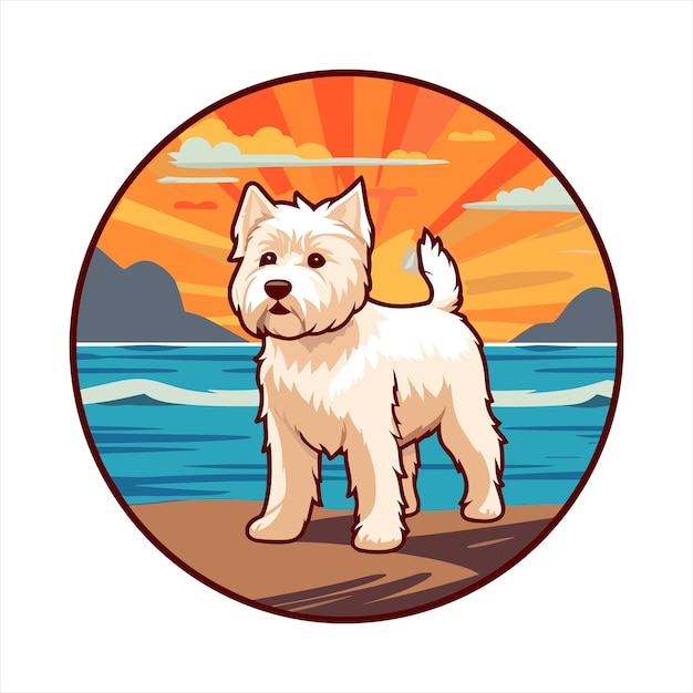 Plik wektorowy biały terier angielski rasa psa urocza kreskówka kawaii postać plaża letnie zwierzę naklejka dla zwierząt domowych