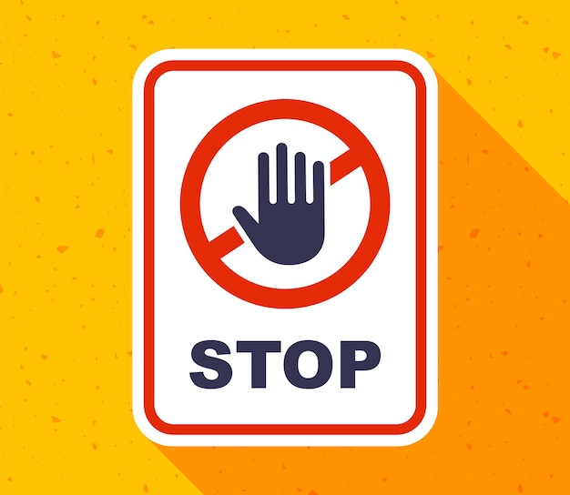 Biały Znak Stop Naklejki Gest Dłoni Wskazujący Stop Płaskie Wektor Ilustracja