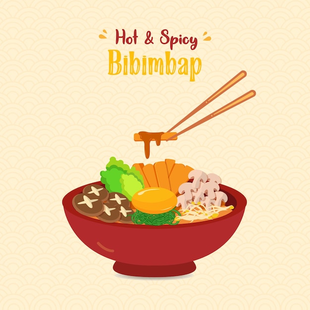 Bibimbap danie koreańskie ręcznie rysowane ilustracji wektorowych