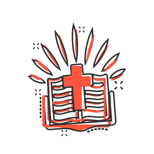 Plik wektorowy biblia ikona książki w stylu komiksowym kościół wiara kreskówka wektor ilustracja na białym tle na białym tle koncepcja biznesowa efekt powitalny duchowości