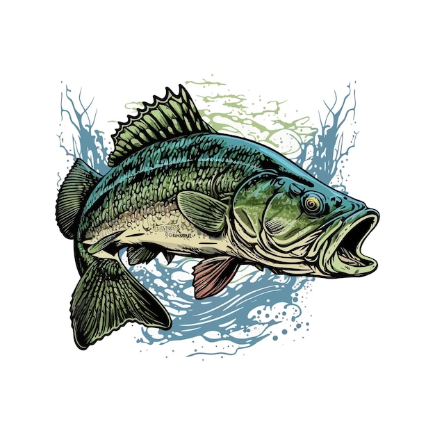 Big Bass Fish Wektor Kreskówka Na Koszulkę Big Bass Fish T Shirt Design