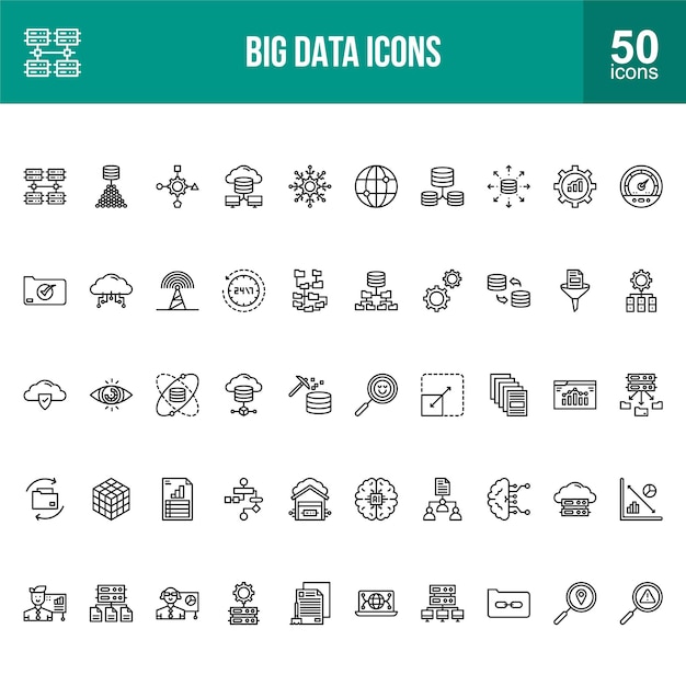 Big Data Line Icons Wektor analizy danych i inteligencji biznesowej