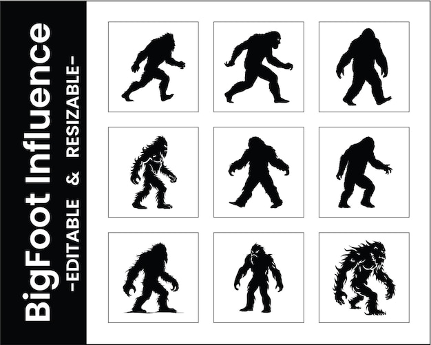Bigfoot Silhouettes Collection Set Mysterious Creature Vector Illustration Undulating Hair