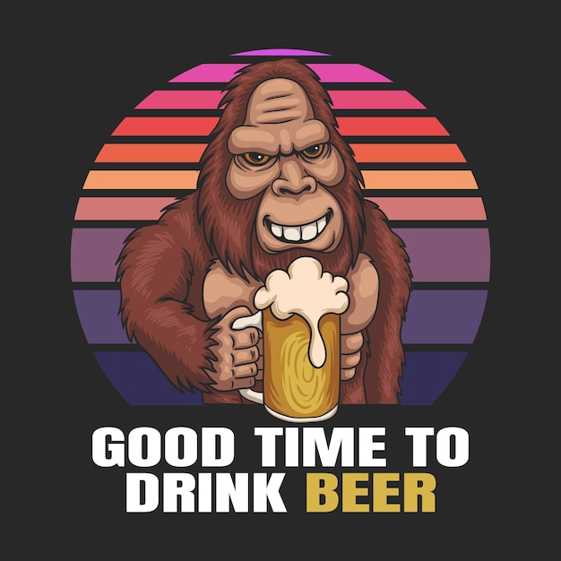 Bigfoot uśmiech pić piwo ilustracja wektorowa