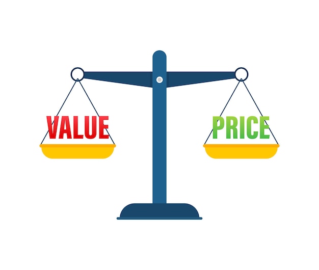 Plik wektorowy bilans wartości i ceny na skali bilans na skali ilustracja biznesowa koncepcja wektorowa