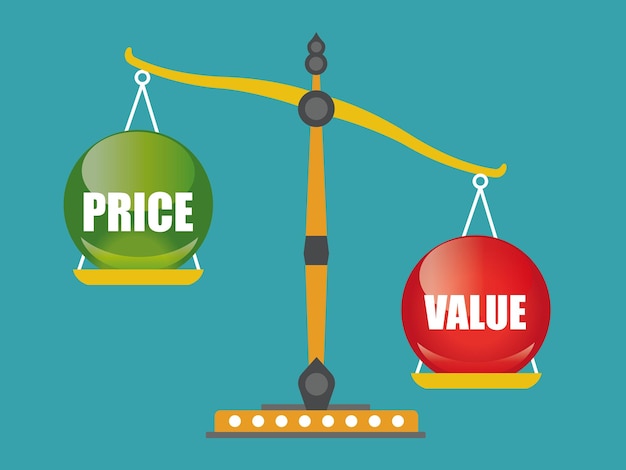 Plik wektorowy bilans wartości i ceny na skali ilustracji wektorowych koncepcja biznesowa
