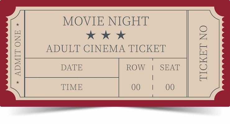 Wektor bilet do kina na noc filmową