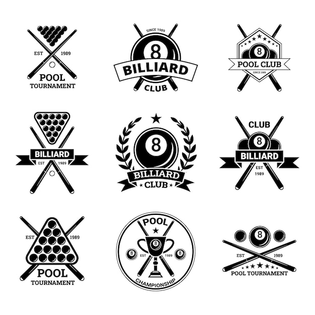 Billiard Club Label Badge Sign Set Koncepcja Wektor