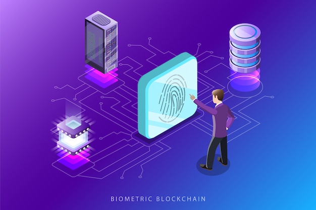Biometryczna ilustracja koncepcja płaskiego izometrycznego łańcucha bloków.