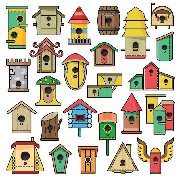 Plik wektorowy birdhouse wektor zestaw kolorów iconvector ilustracja ogród gniazdo na białym tle izolowany zestaw kolorów ikona ptak dom