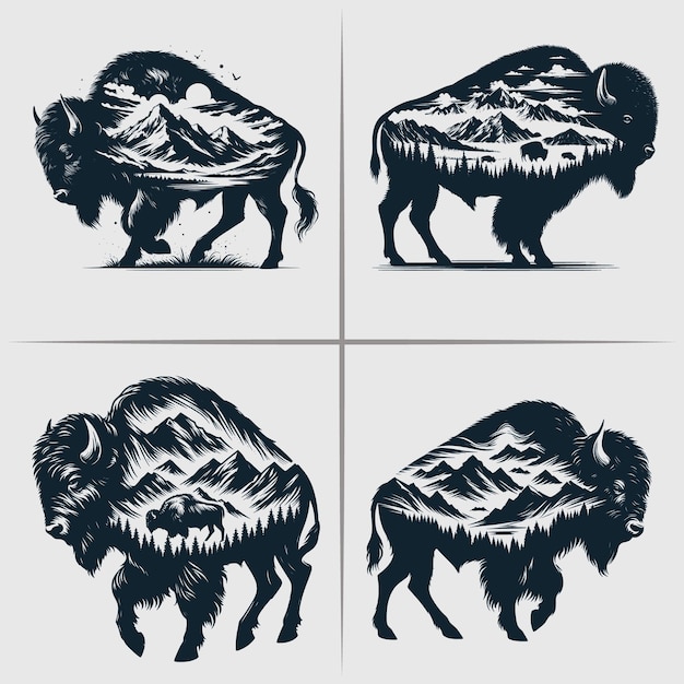 Bison Wektorowy Sylwetka Plik Pakietu American Bison Sylwetka Projekty Animal Vector Bison