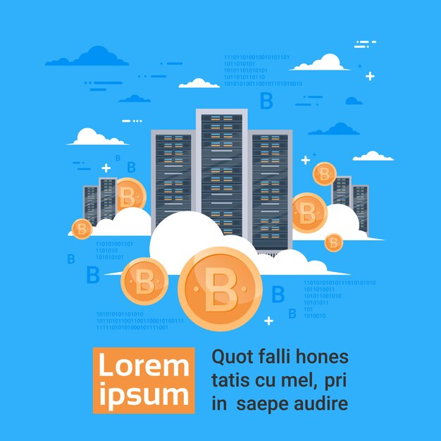 Bitcoin Mining Farm Concept Cyfrowa wirtualna kryptograficzna centrala danych do przechowywania danych