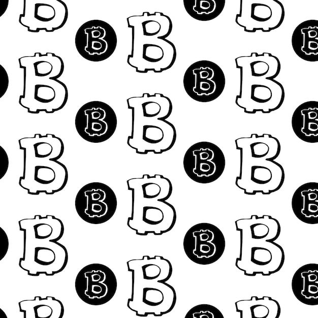 Bitcoin Seamless Pattern Z Czarnymi Monetami Na Białym Tle