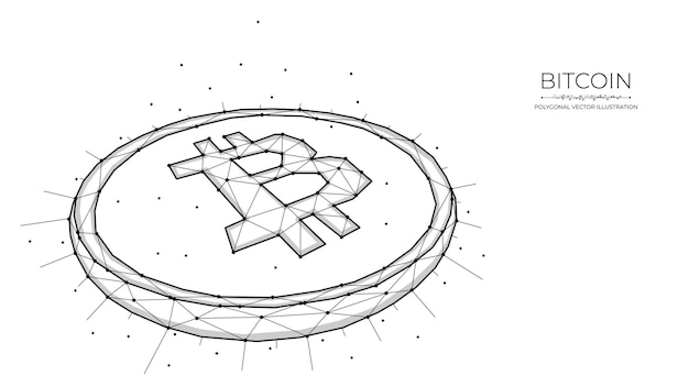 Bitcoin Wielokątne Wektor Ilustracja Na Białym Tle. Kryptowalutowa Konstrukcja Low Poly
