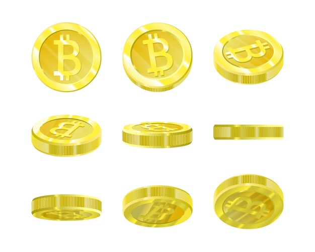 Bitcoiny, złota moneta pod różnymi kątami do animacji